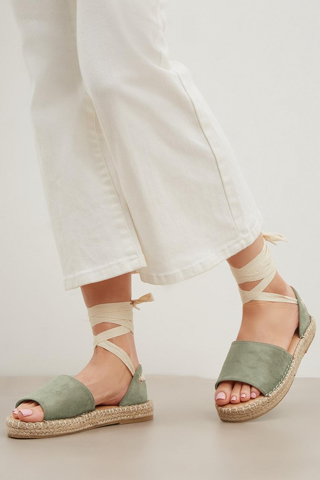 Taupe Faith: Brooke Wide Fit Flat Espadrille Wrap Sandal image number 1