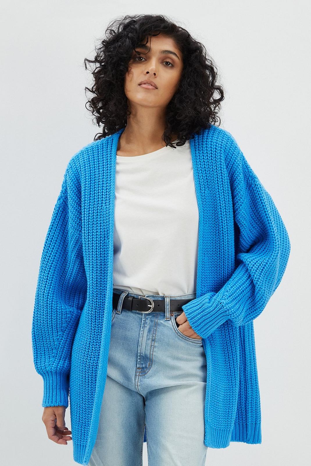 Tall Blue Short Chunky Knit Cardigan image number 1