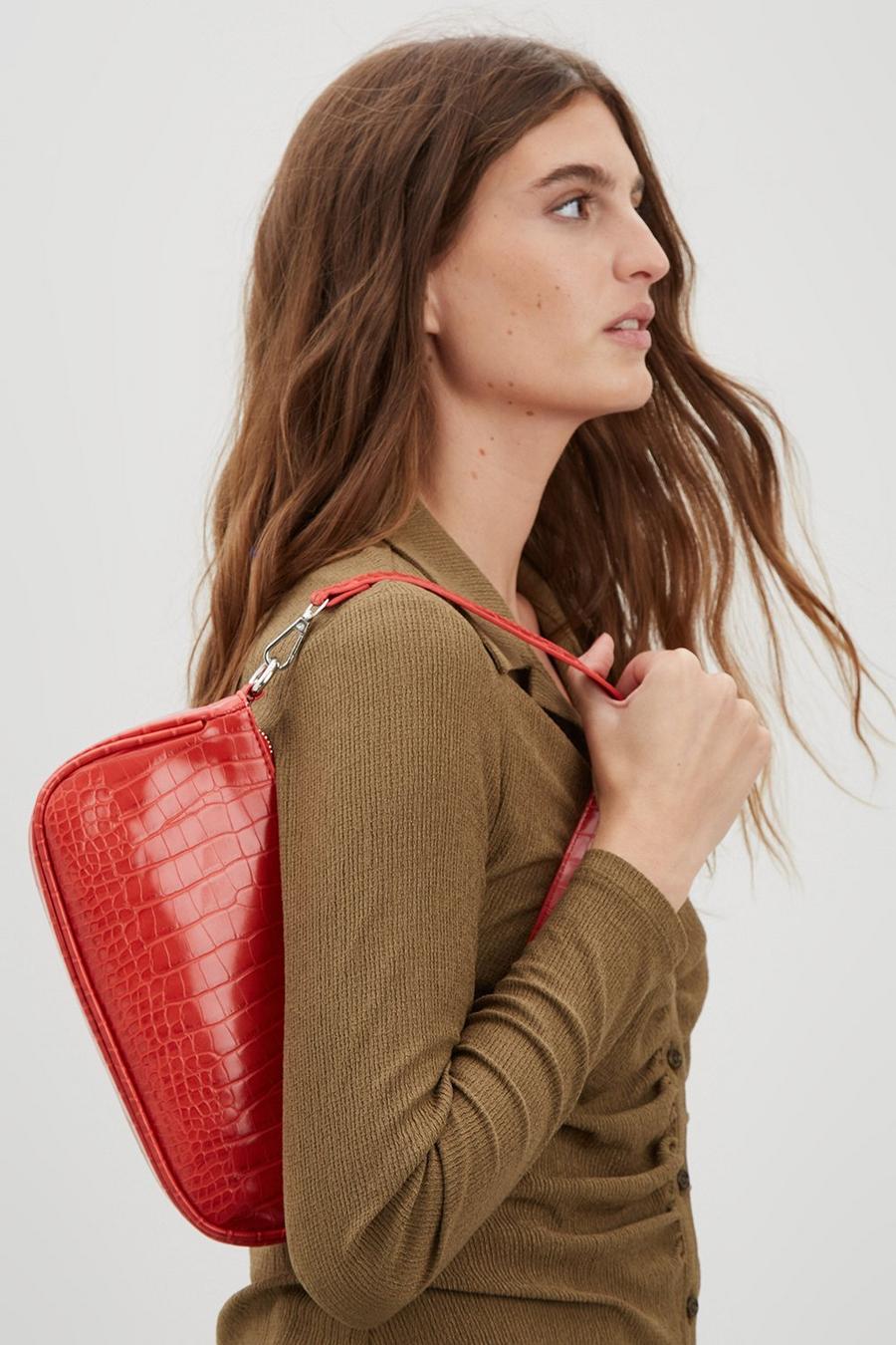 Red Pu Croc Shoulder Bag 