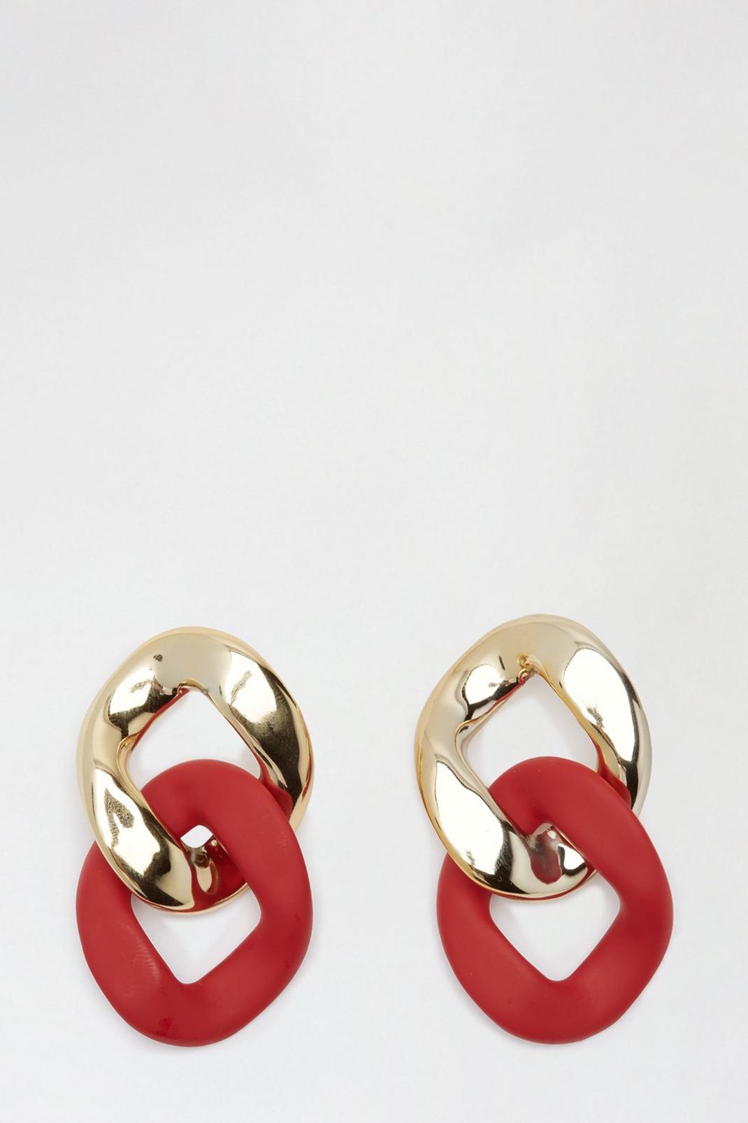 157 Red And Gold Oversized Chain Link Earrings image number 1