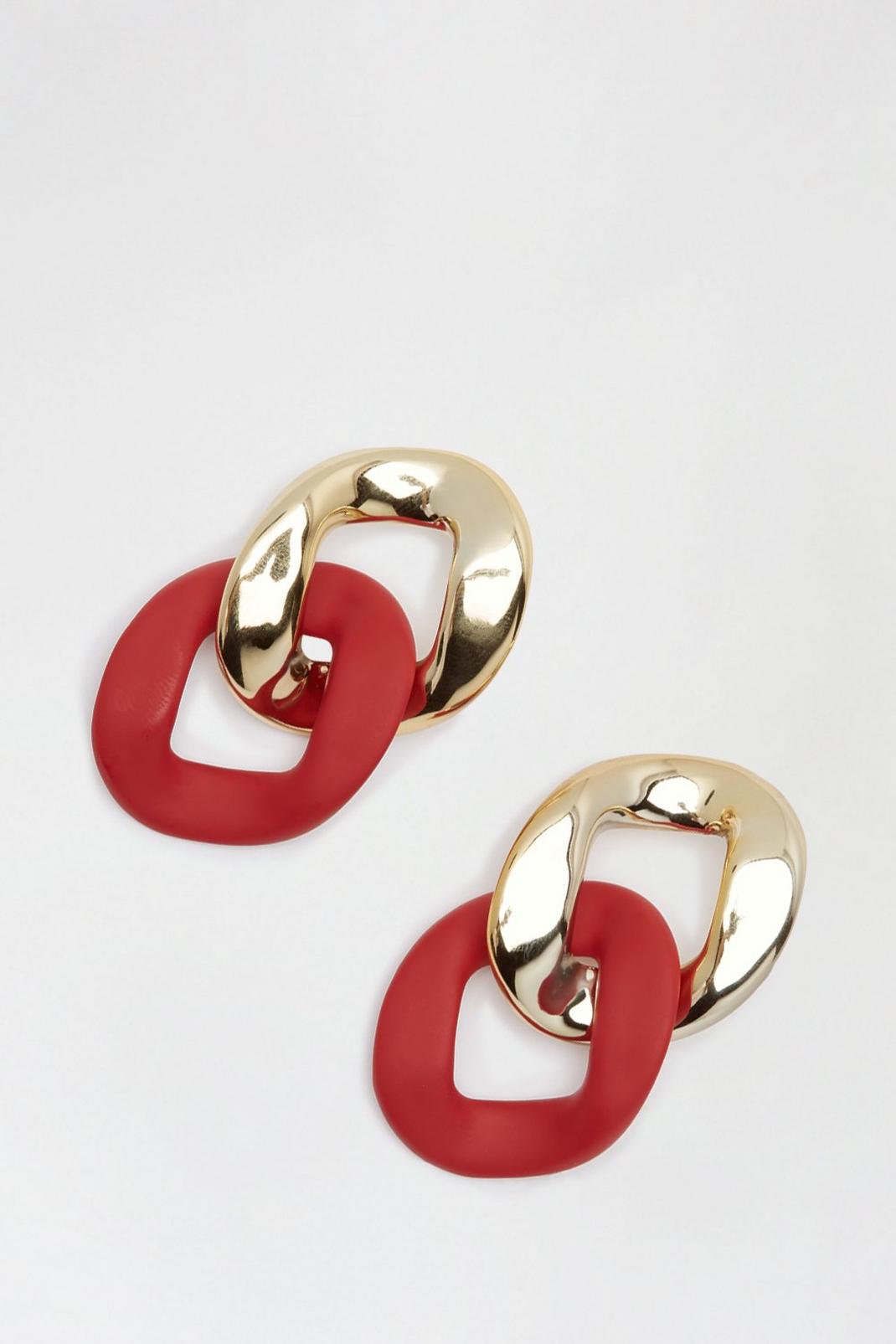 157 Red And Gold Oversized Chain Link Earrings image number 2