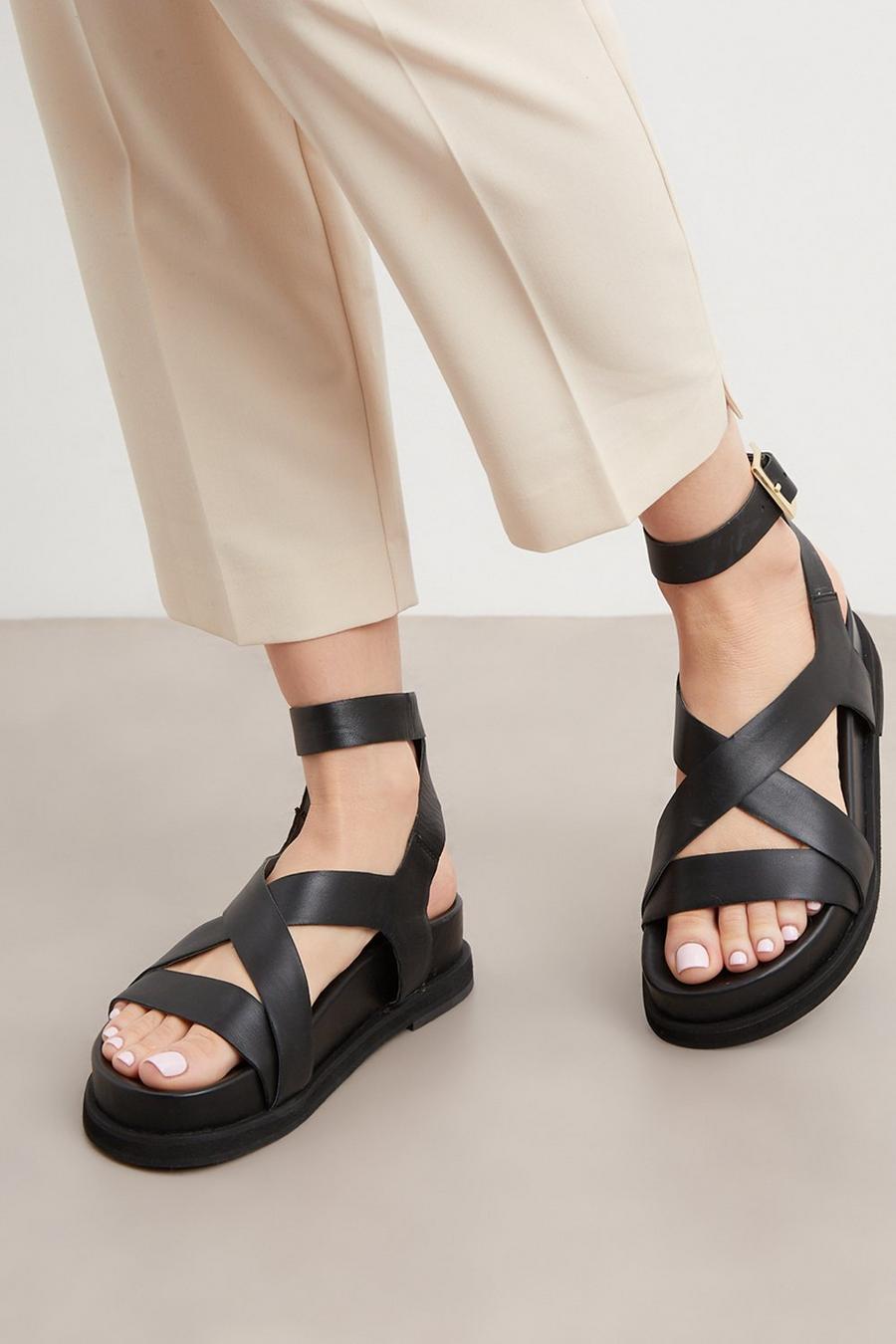 Principles: Filla Leather Ankle Strap Flat Sandal