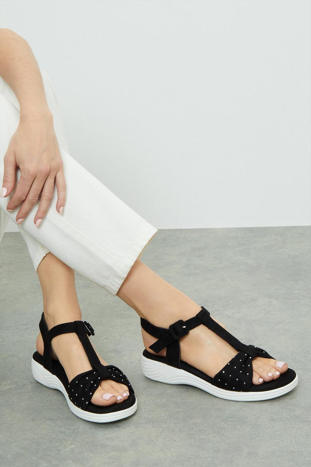 Black Good For The Sole: Amara Wide Fit Knotted T Bar Flat Sandal image number 1