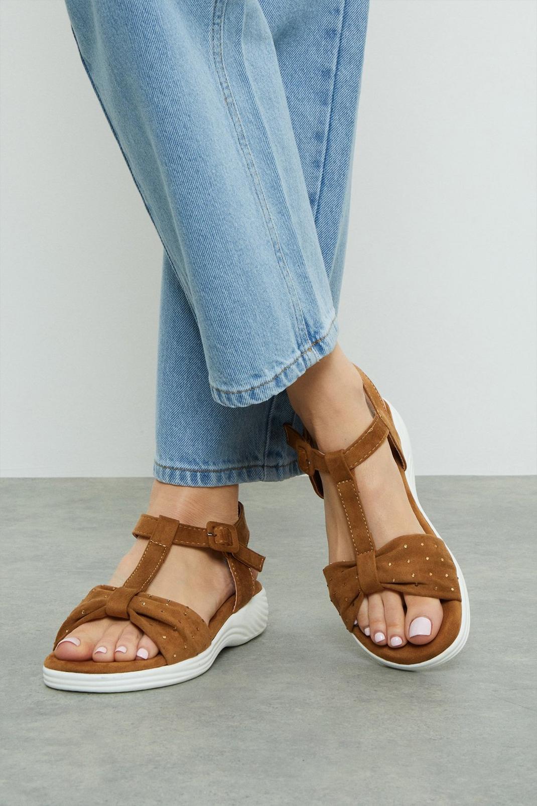 Taupe Good For The Sole: Amara Wide Fit Knotted T Bar Flat Sandal image number 1