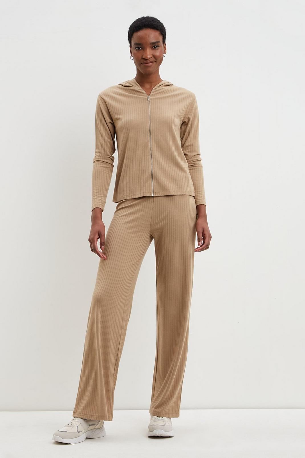 Camel Slouchy Wide Leg Rib Trousers image number 1