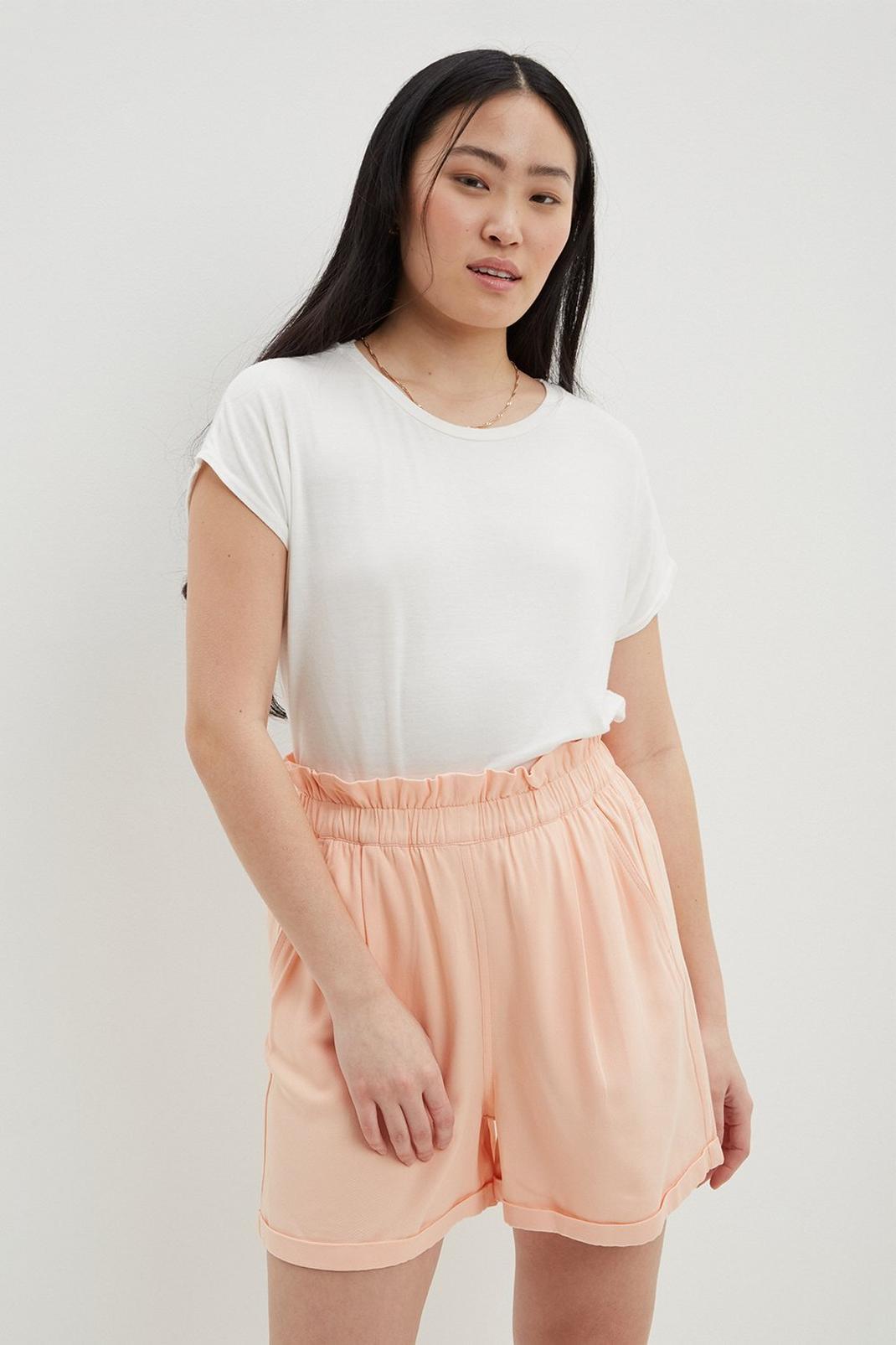 Peach Petite Paperbag Waist Twill Shorts image number 1