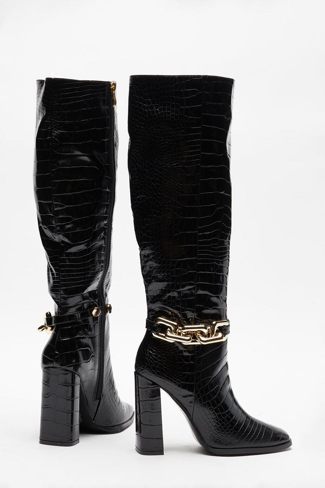 Black Faith: Kayla Chunky Chain Heeled Long Boots image number 1