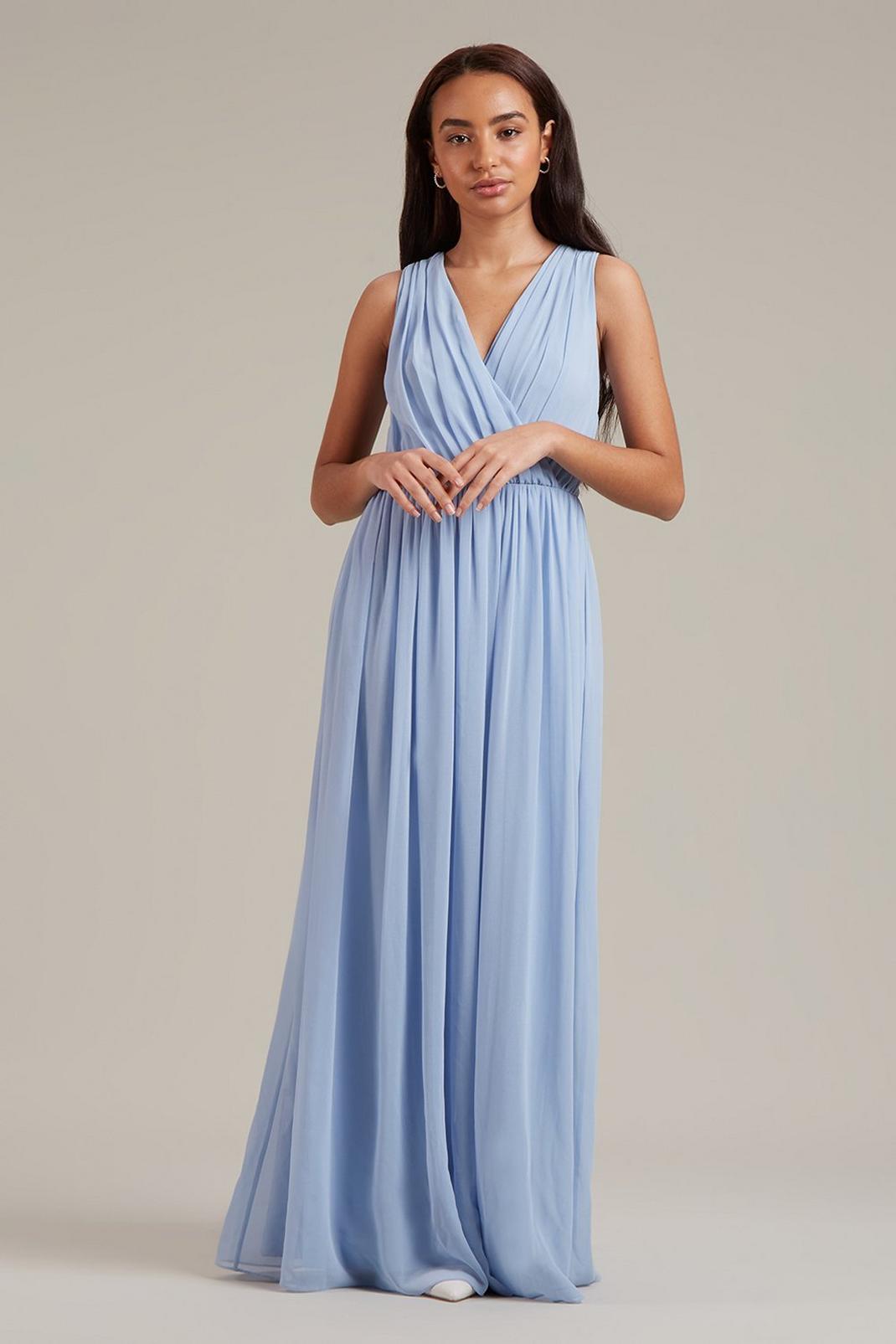 Blue Petite Sleeveless Wrap Chiffon Maxi Dress image number 1