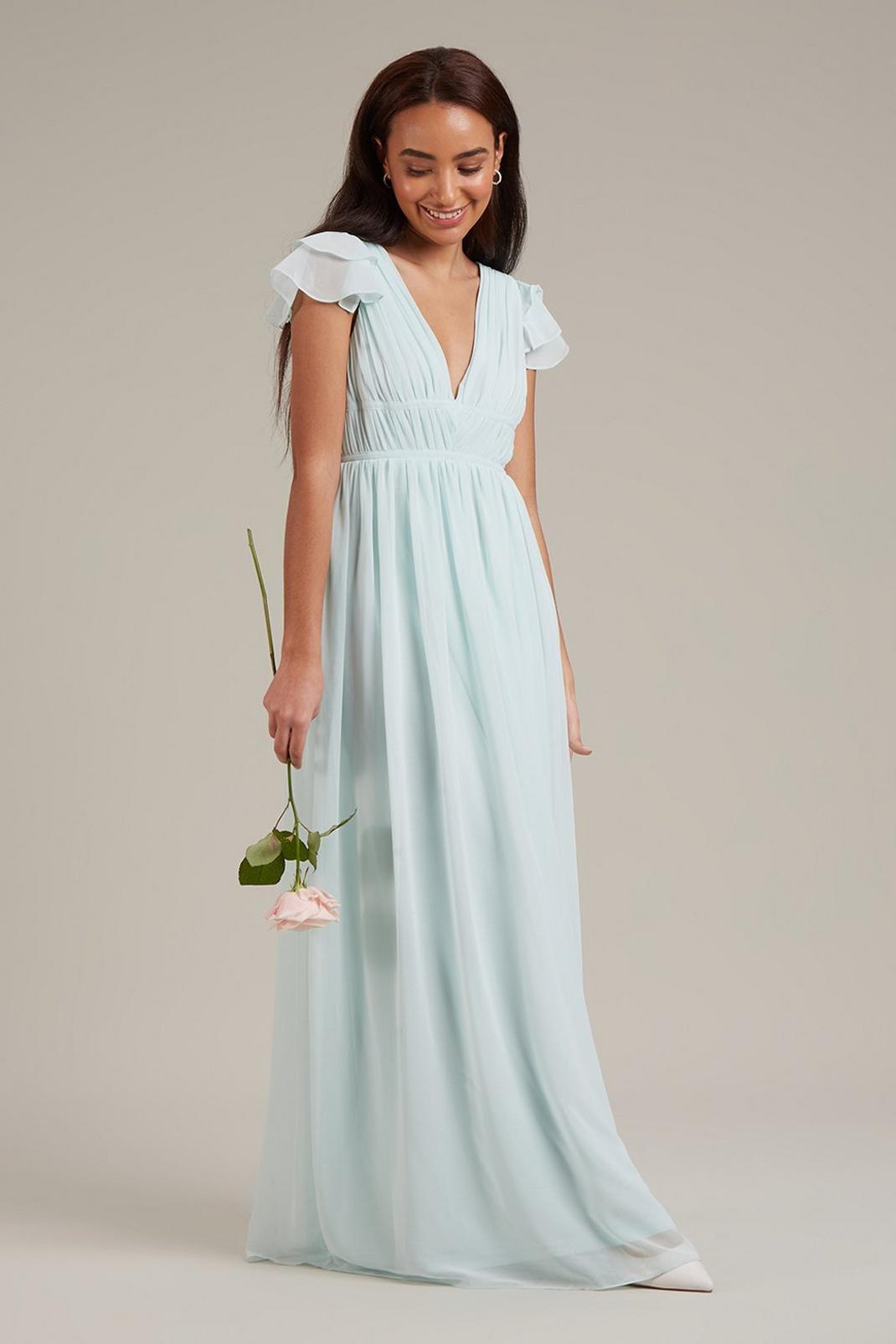 Mint Petite Angel Sleeve Pleated Chiffon Maxi Dress image number 1