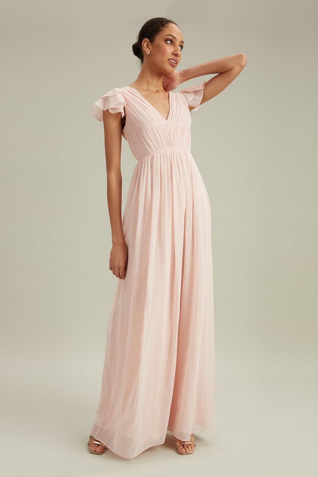 Peach Tall Angel Sleeve Pleated Chiffon Maxi Dress image number 1