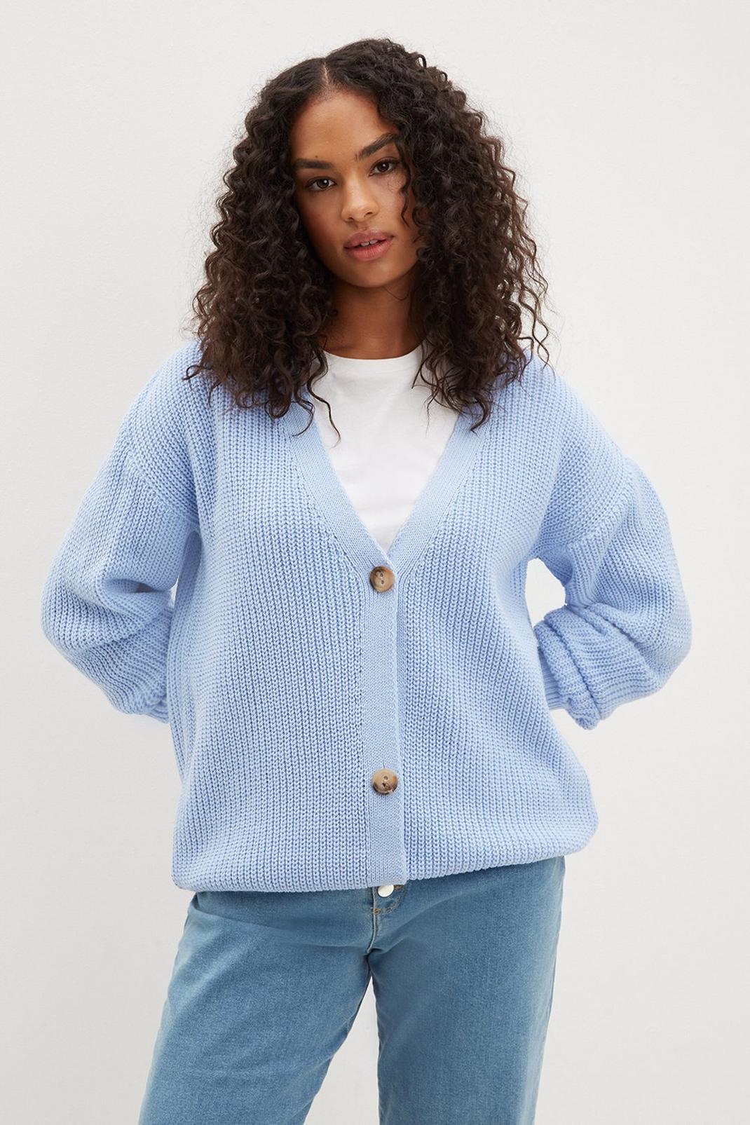 Blue Tall Chunky Knit Button Through Cardigan image number 1