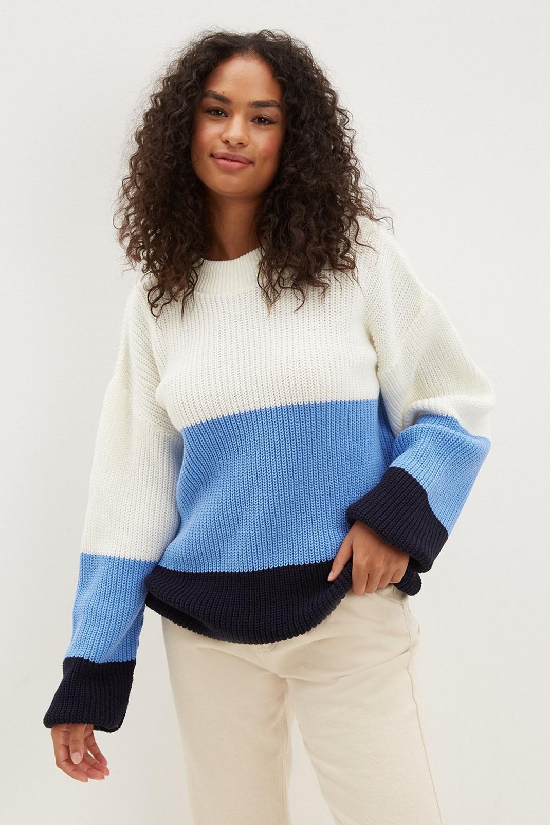 Tall Blue Stripe Chunky Jumper image number 1