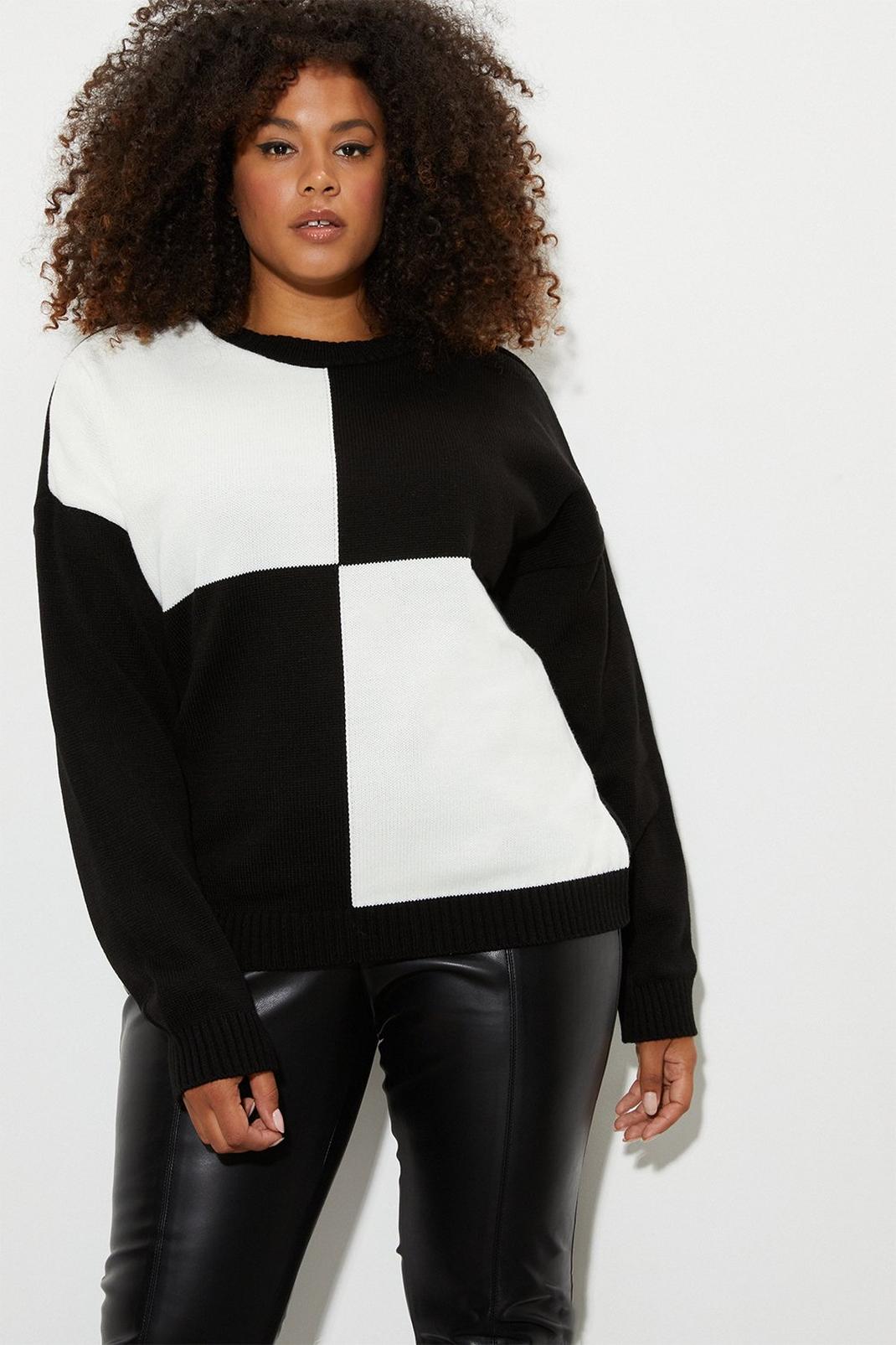 Curve Mono Large Check Knitted Jumper image number 1