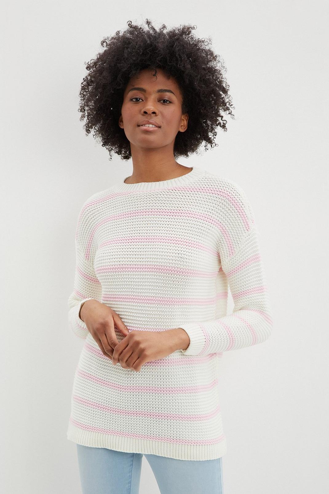 Blush Tall Striped Chunky Knitted Jumper image number 1