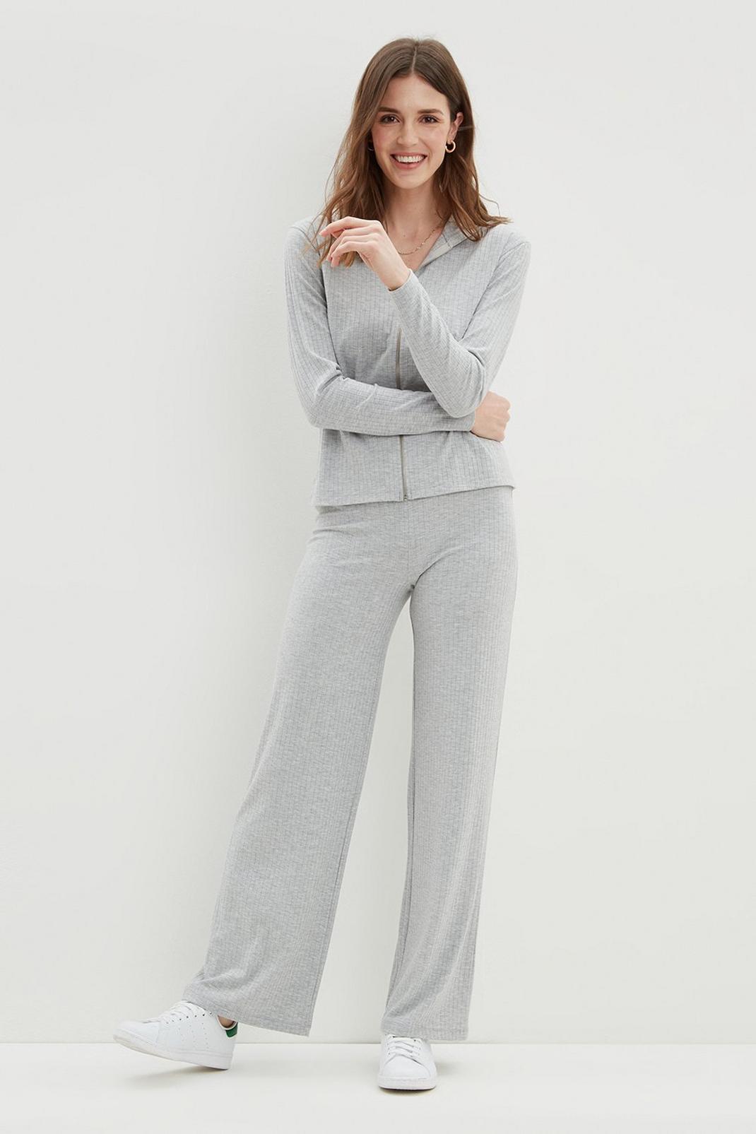 Grey marl Slouchy Wide Leg Rib Trousers image number 1