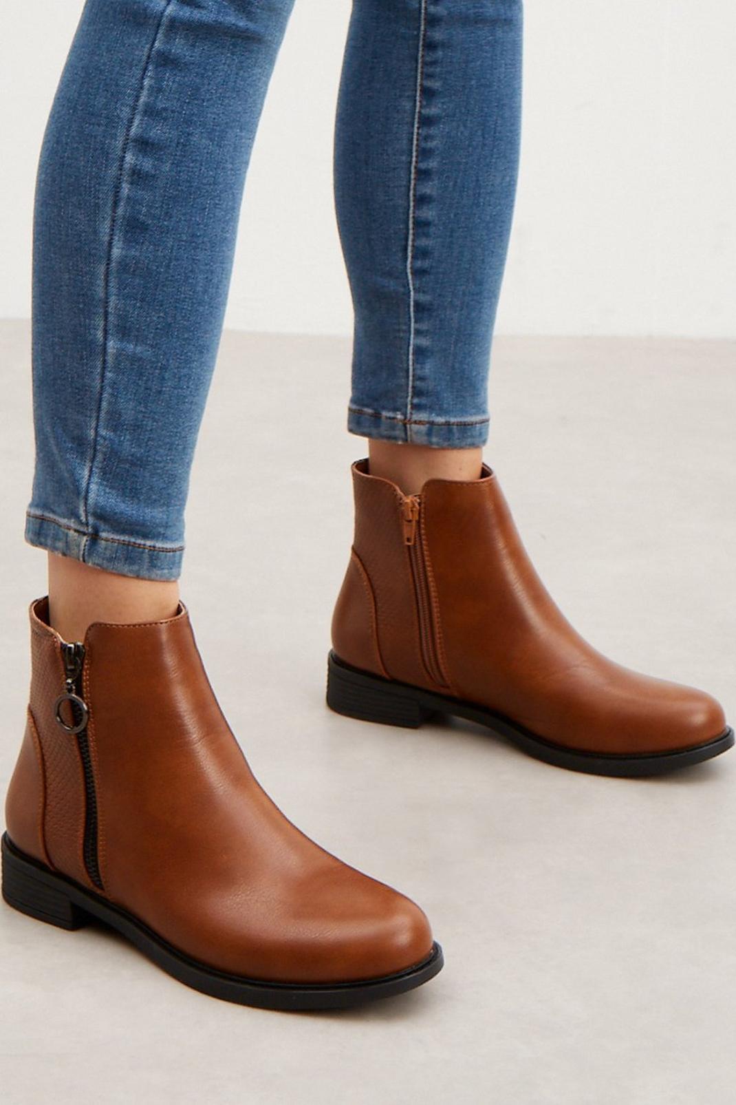 Tan Principles: Astrid Side Zip Ankle Boots image number 1