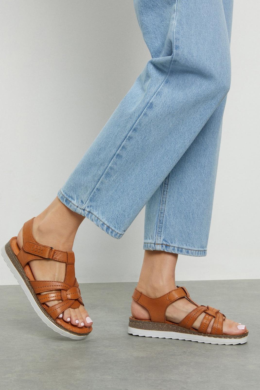 Tan Good For The Sole: Wide Fit Tammy Leather Comfort Sandal image number 1