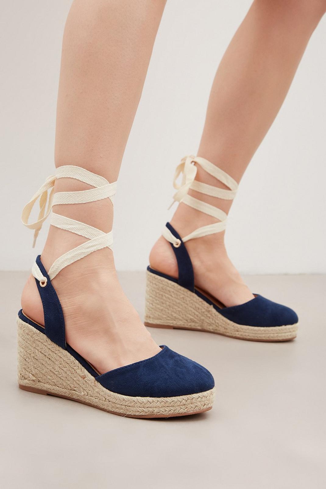 Navy Faith: Wide Fit Bonnie Espadrille Tie Wedge image number 1