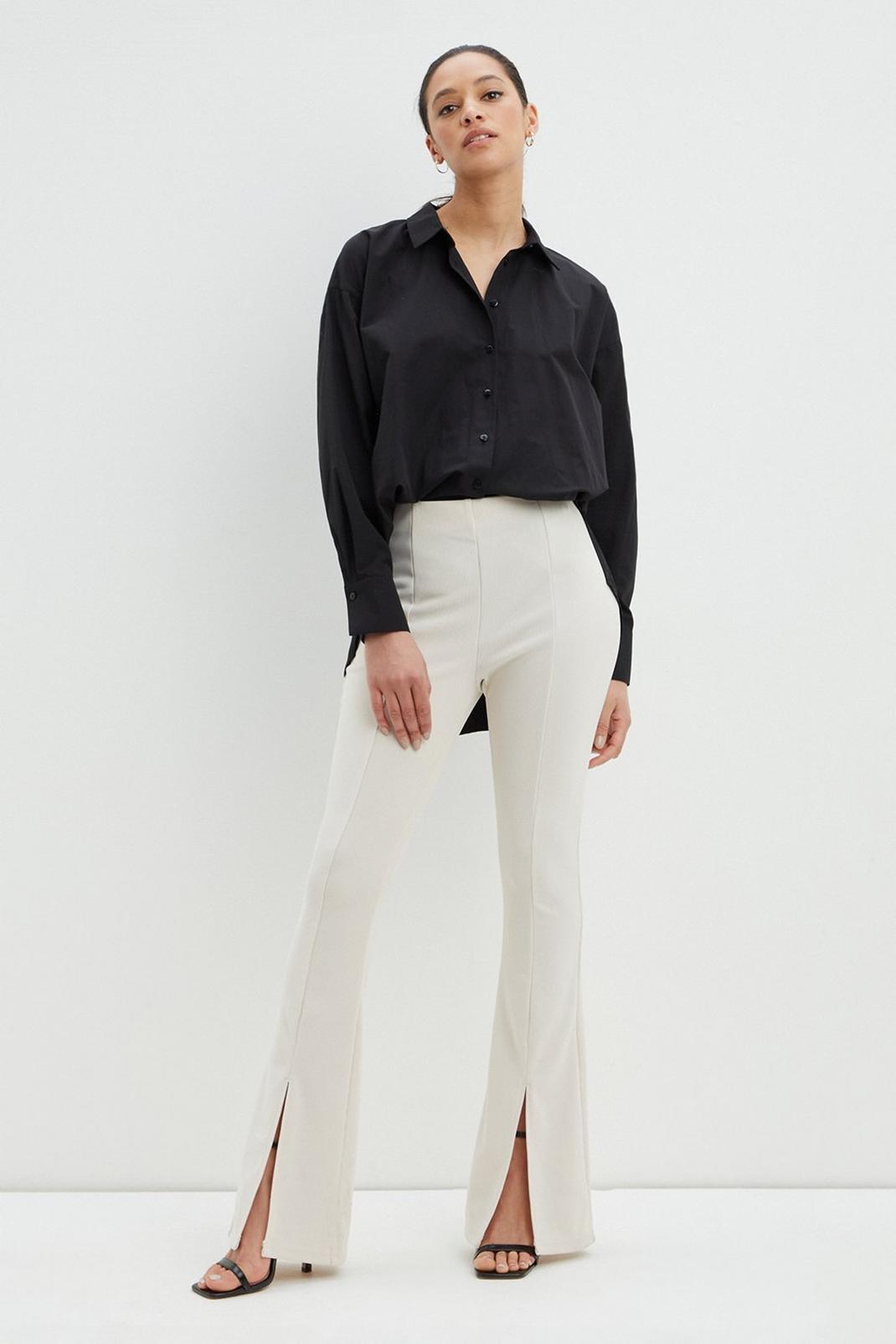 Cream Smart Stretch Flared Trousers image number 1