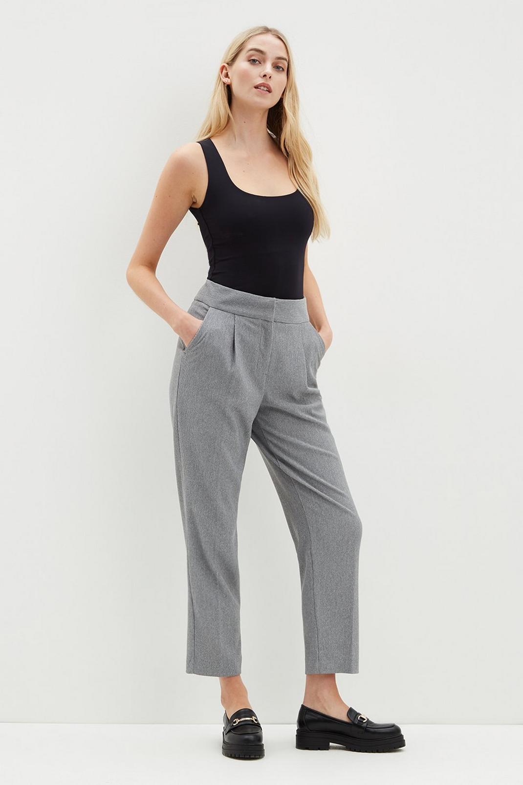 Grey marl Ponte Tapered Leg Trousers image number 1