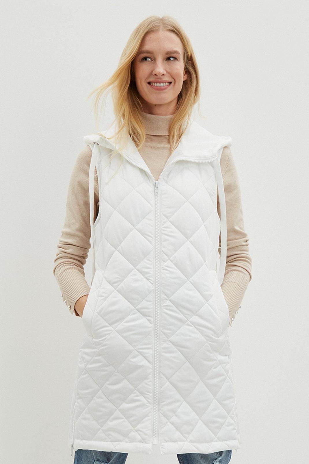 Ivory Diamond Quilted Padded Hooded Gilet image number 1