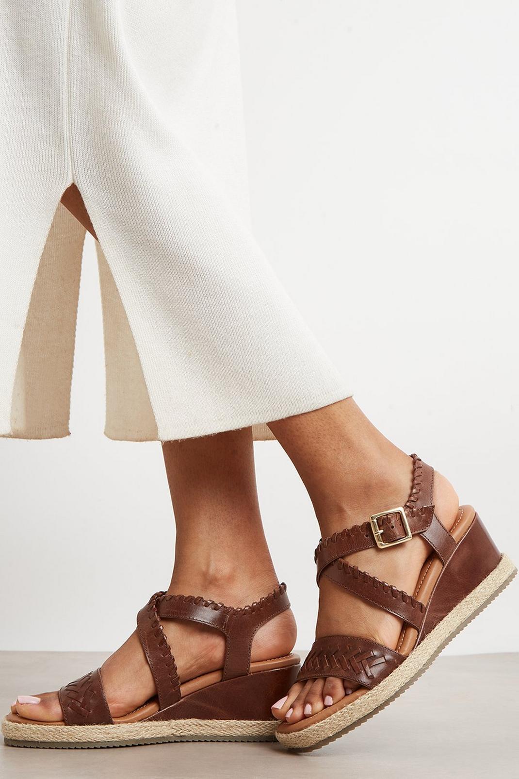 Tan Good For The Sole: Leather Adele Stitch Detail Wedge image number 1