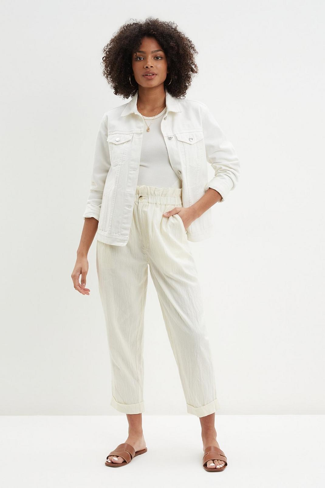Ivory Paperbag Tapered Linen Look Trousers image number 1
