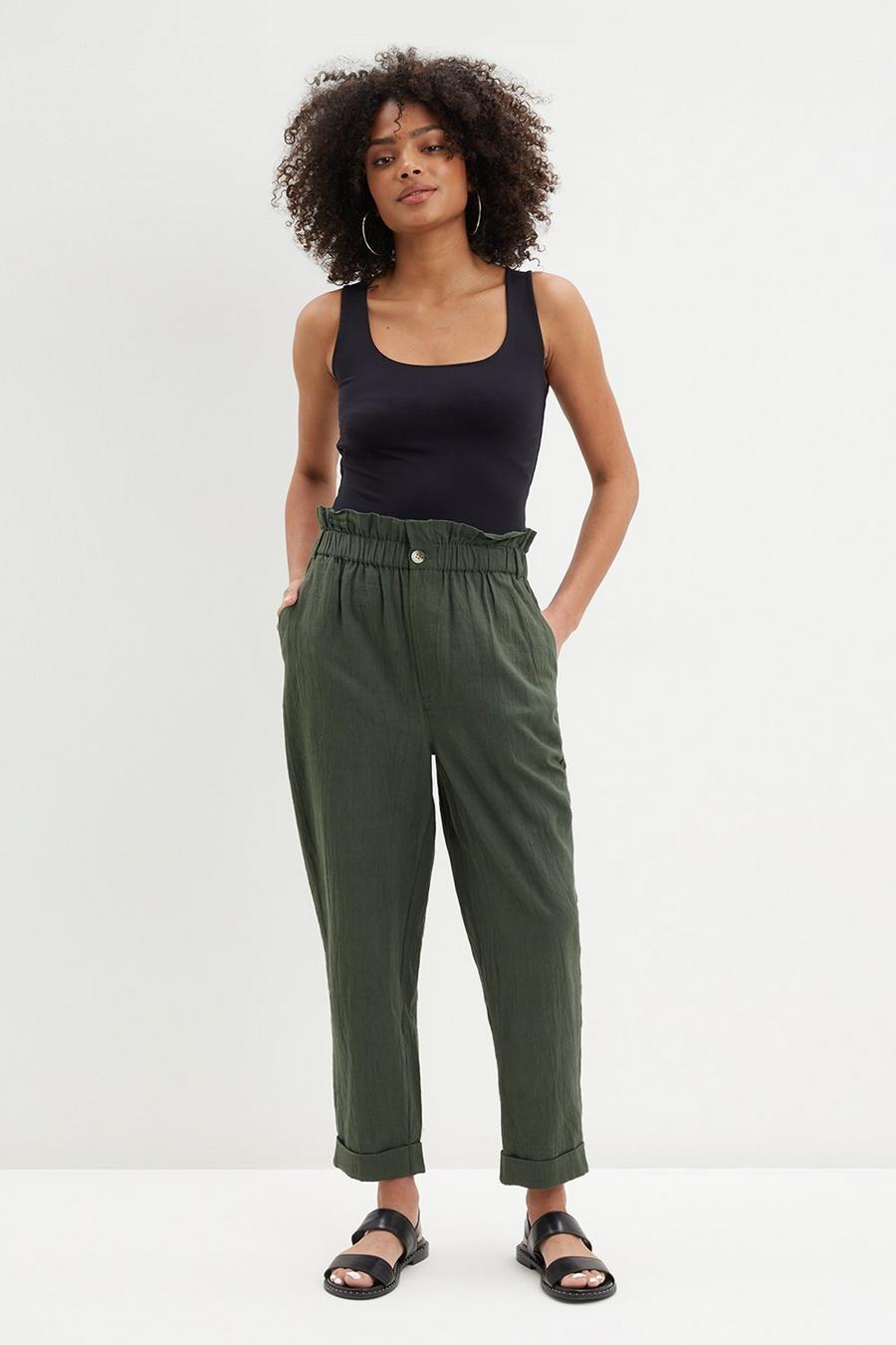 Paperbag Tapered Linen Look Trouser