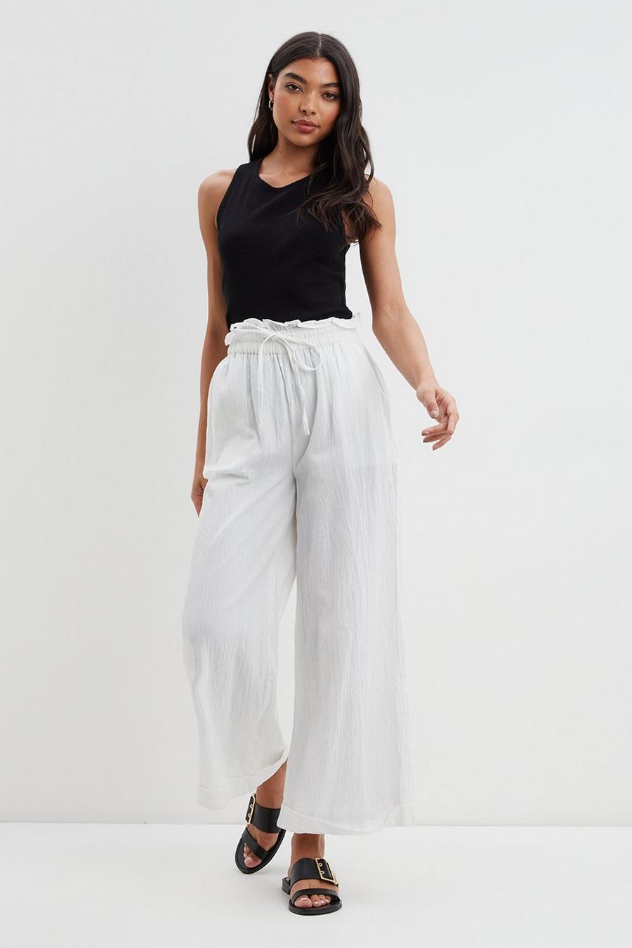 Wide Linen-Blend Trousers with Elastic Waist