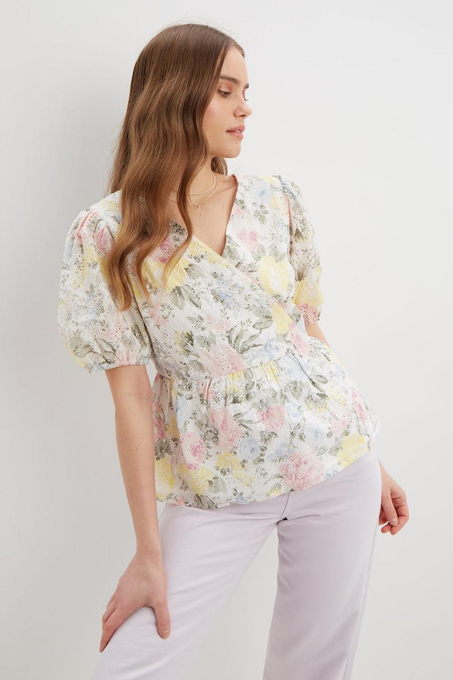 Pastel Rose Broderie Wrap Blouse