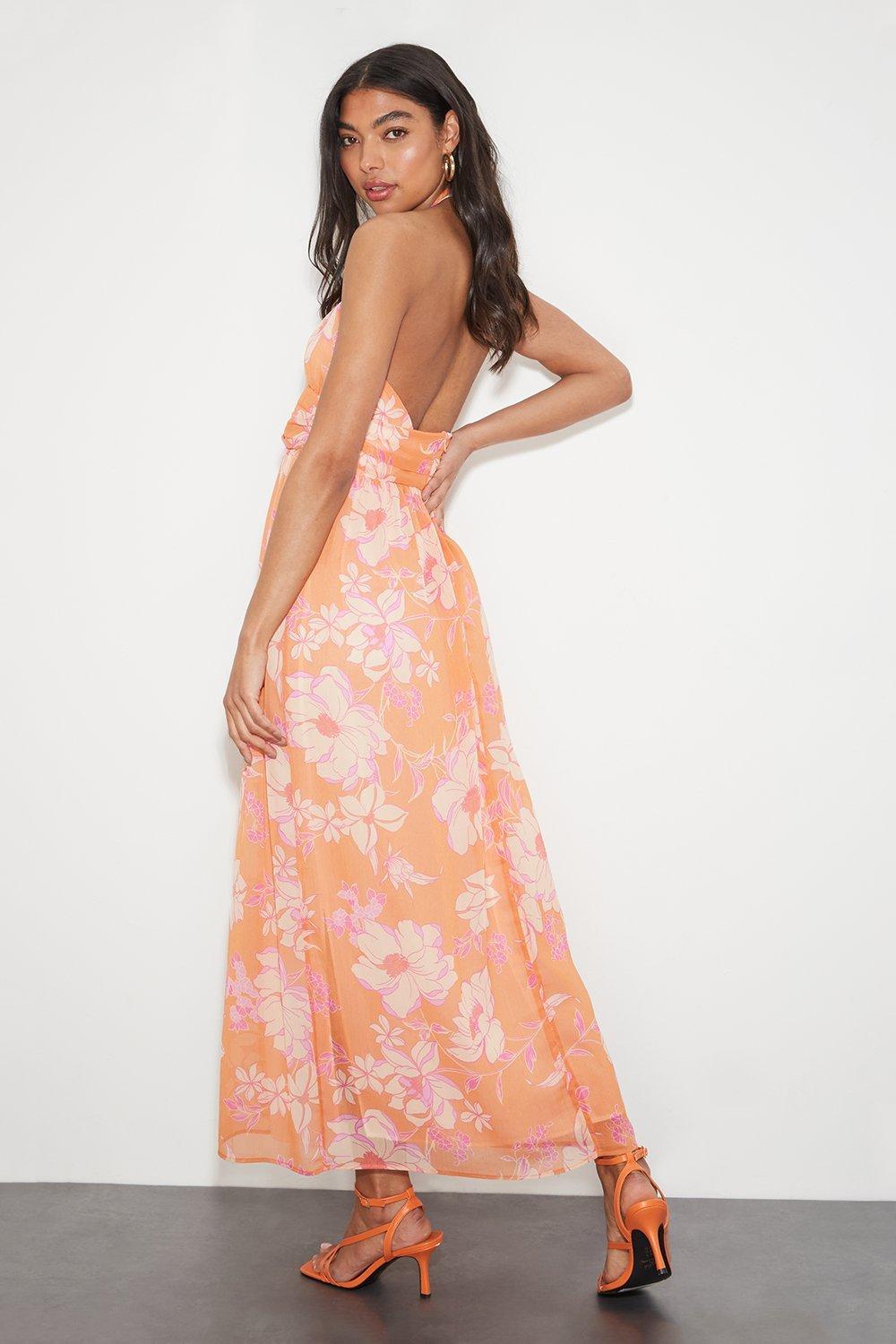 Large Floral Chiffon Cross Front Maxi ...