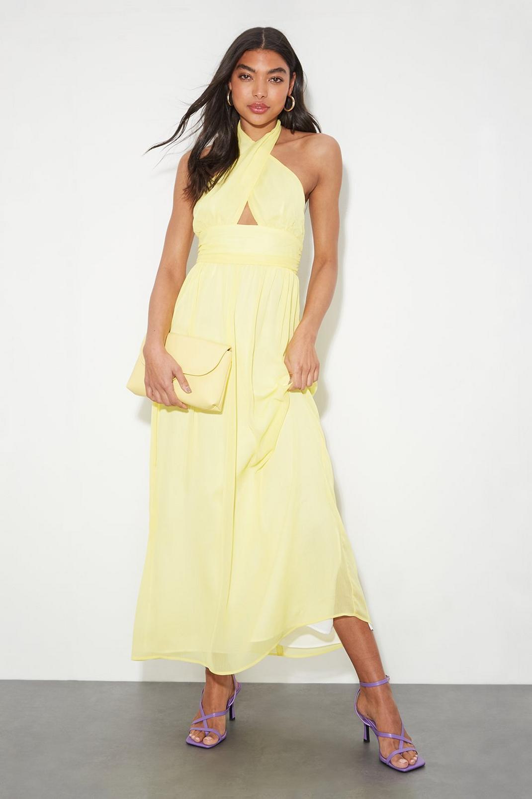 Yellow Chiffon Cross Front Maxi Dress image number 1