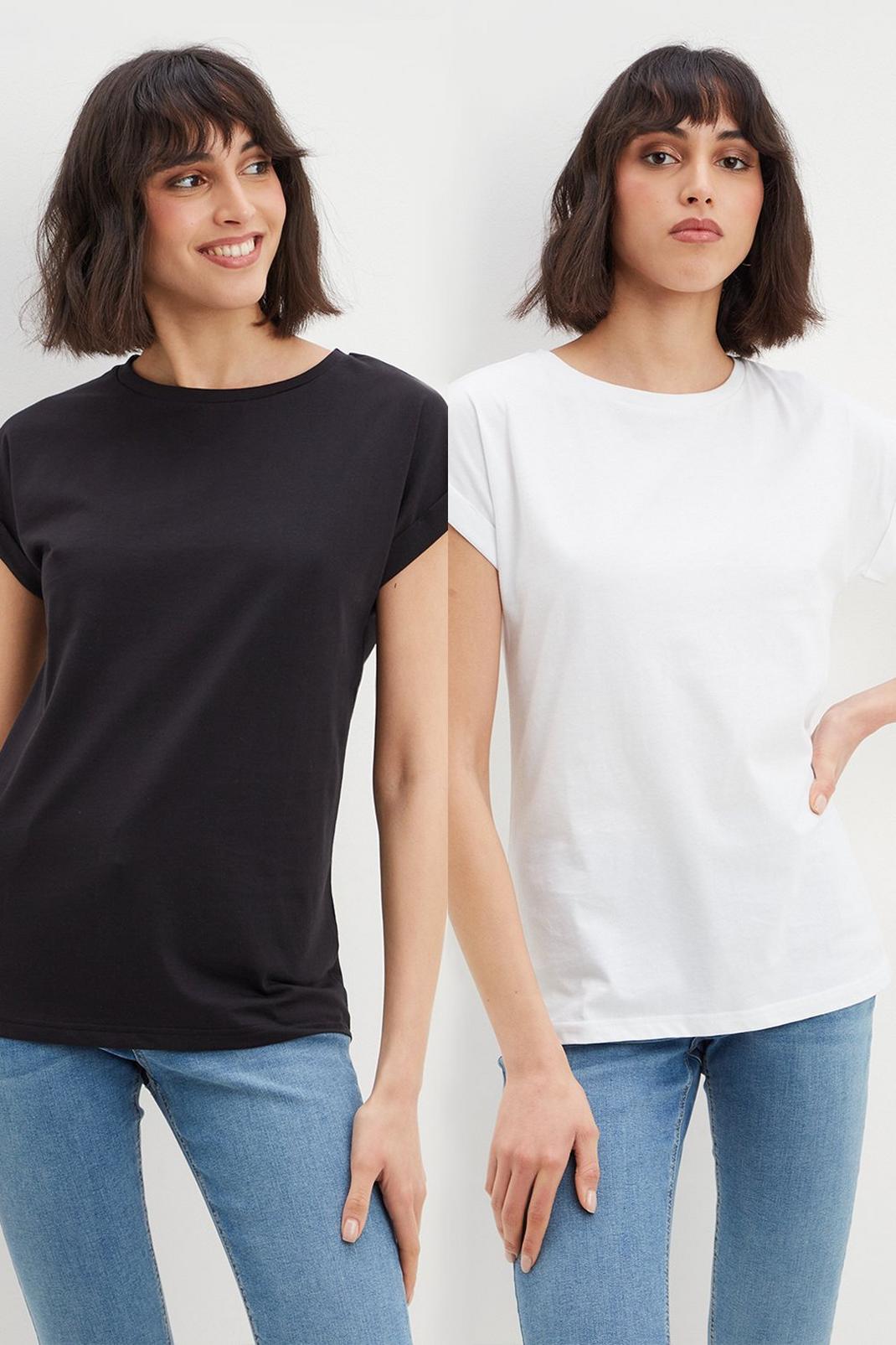 Black_white Tall 2 Pack Cotton Roll Sleeve T-Shirt image number 1