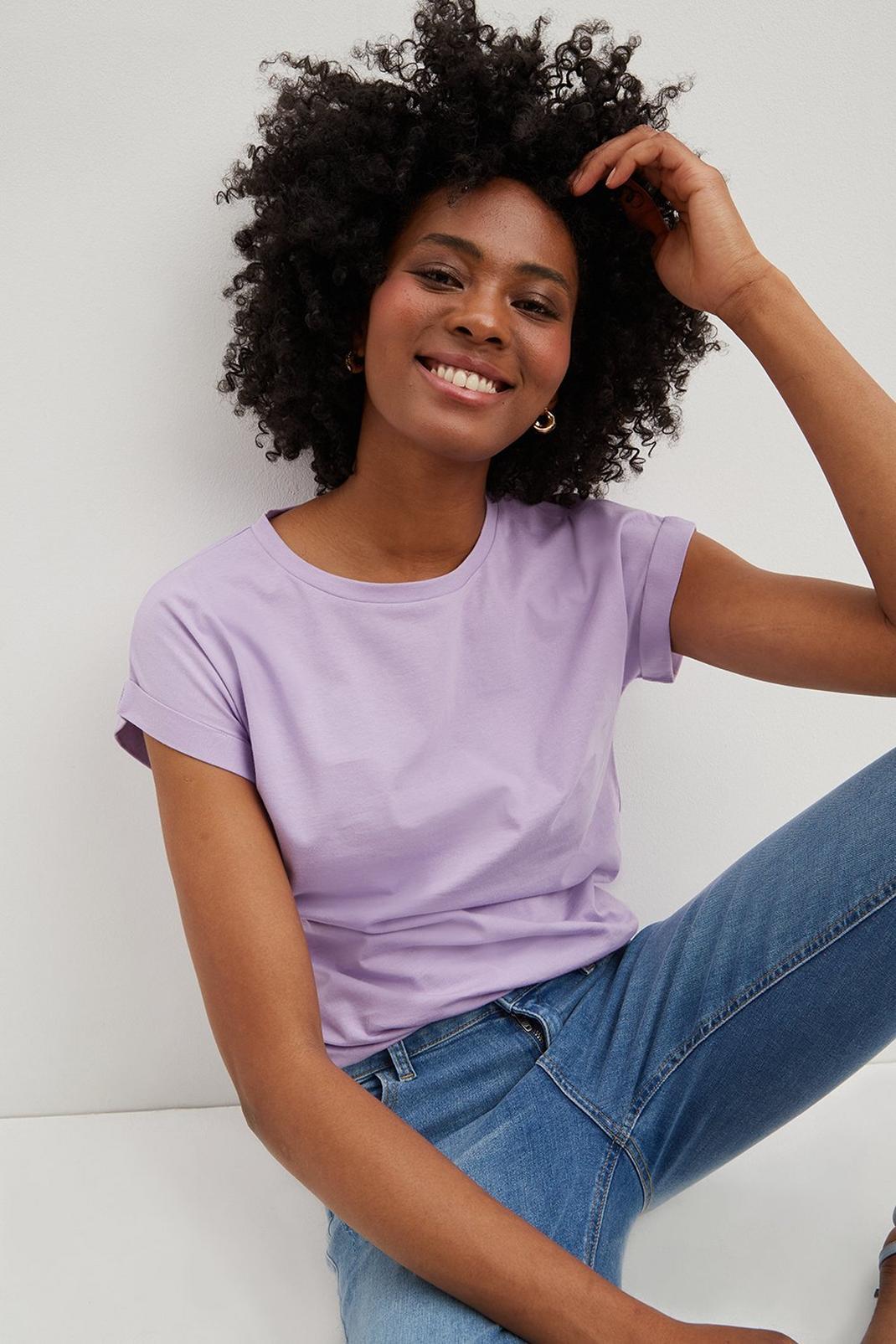 Lilac Tall Cotton Round Neck Short Sleeve T-shirt image number 1