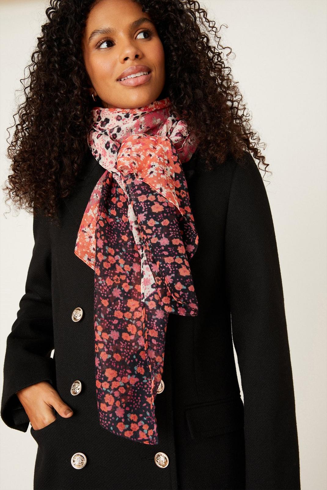 Floral Pink Patchwork Style Scarf  image number 1