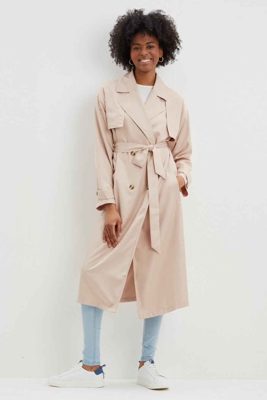 Tall Belted Button Cuff Trench Coat