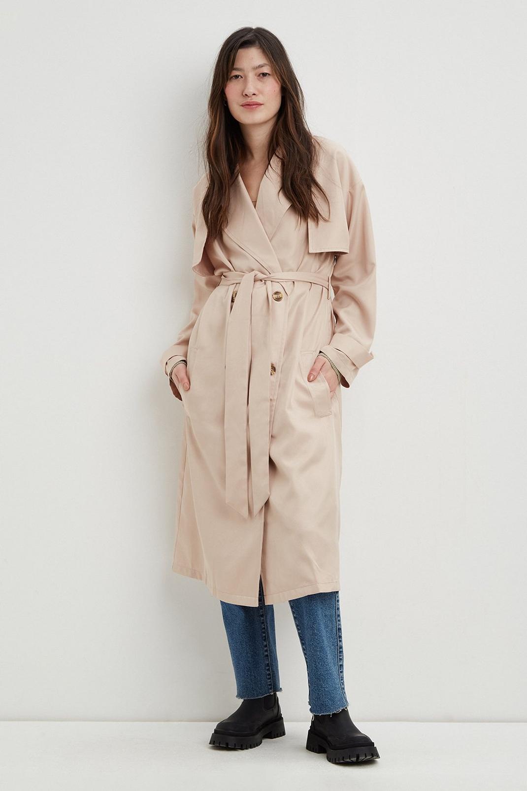 Stone Petite Belted Button Cuff Trench Coat image number 1
