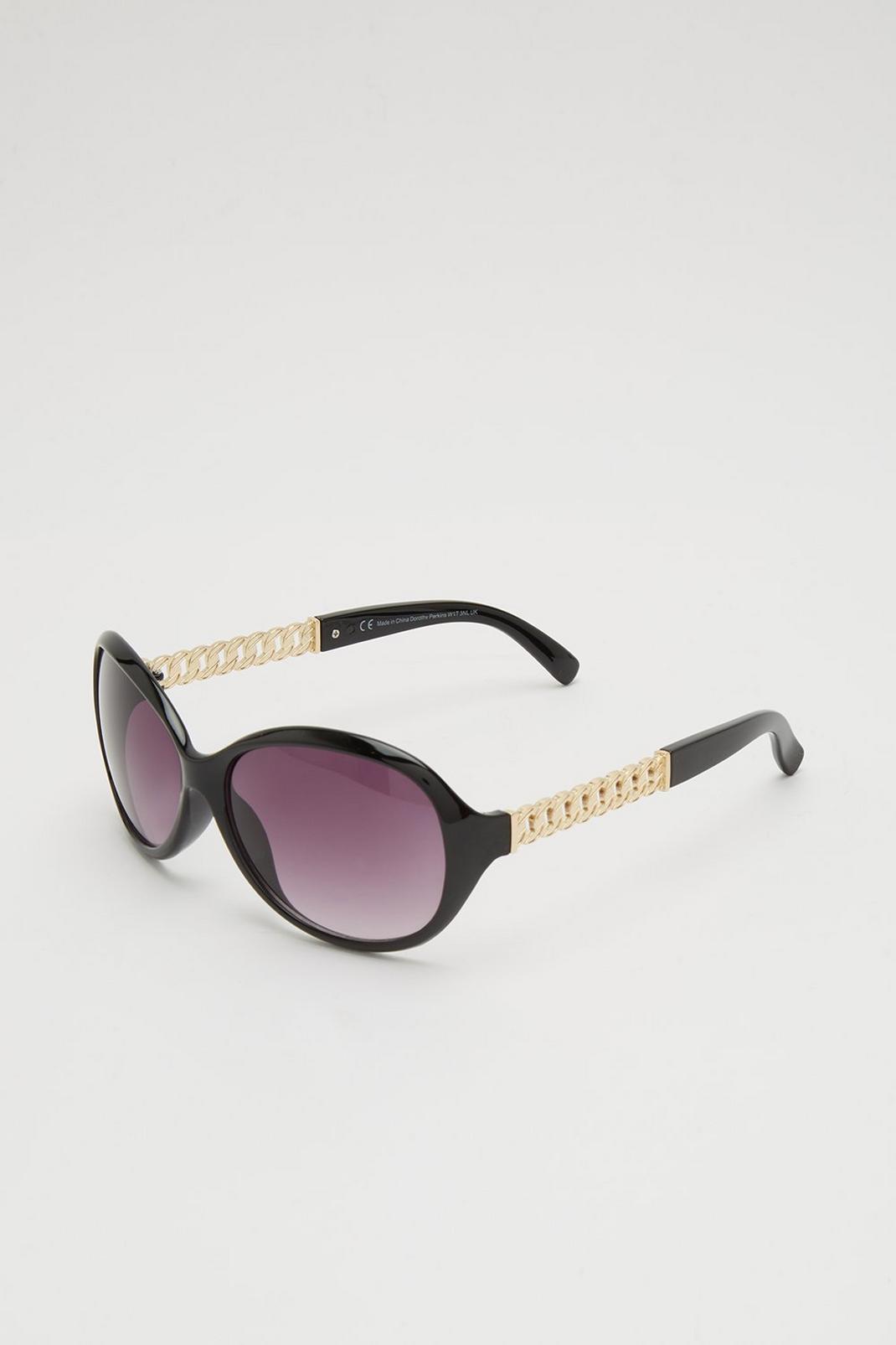 105 Black Oversized Chain Detail Sunglasses image number 2