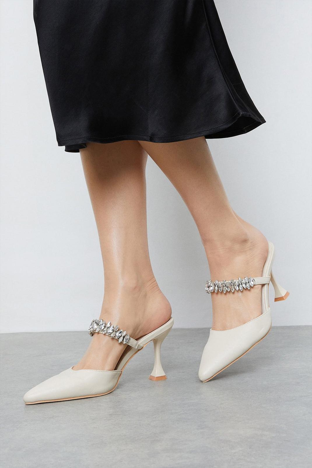Cream Showcase Glowing Crystal Strap Court Shoes image number 1