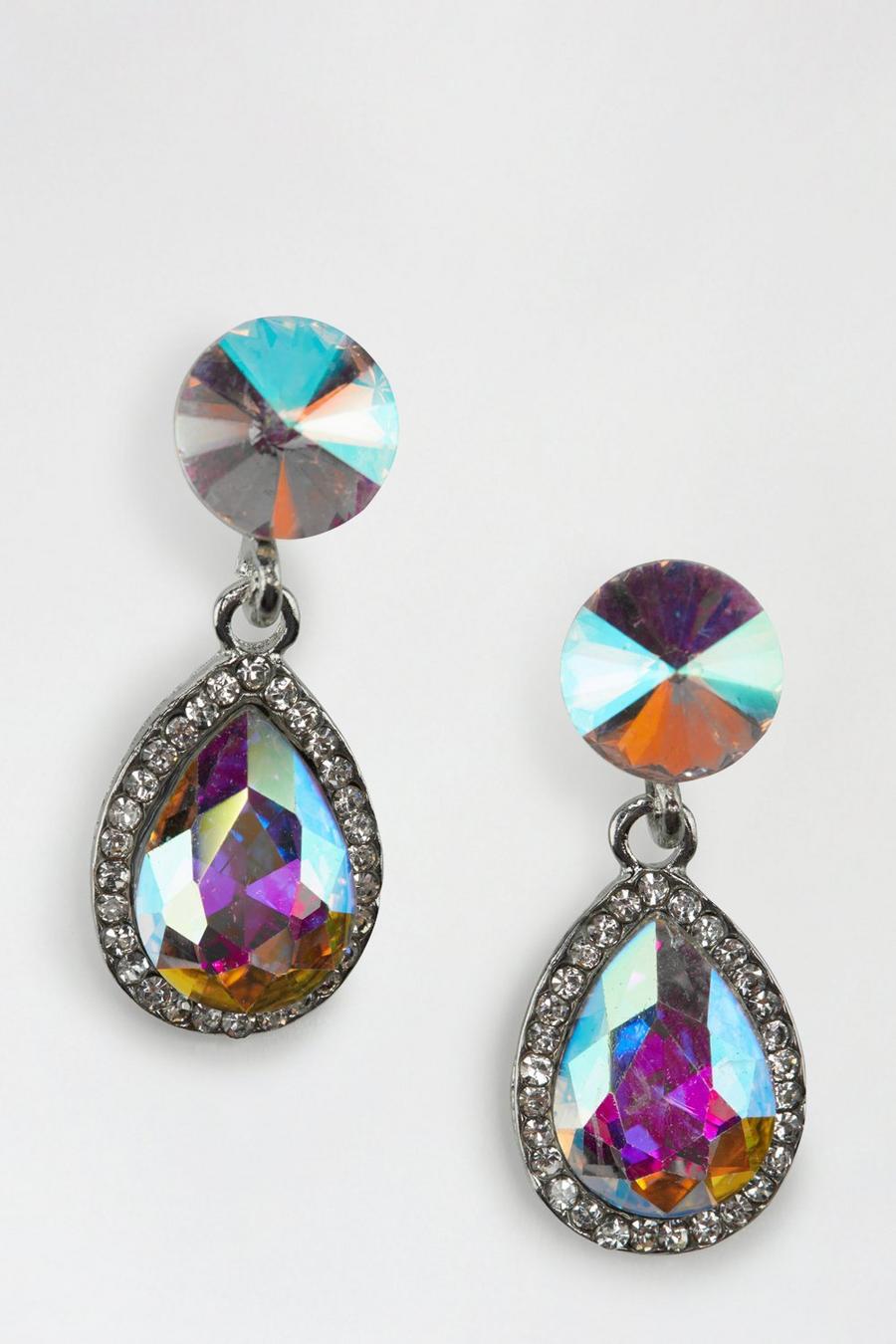Holographic Stone And Diamante Drop Earrings