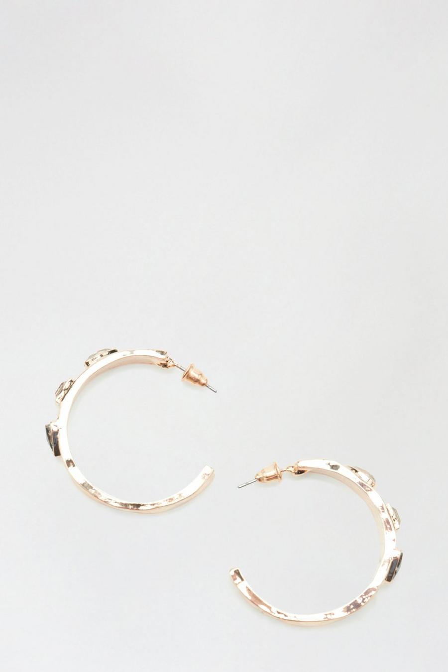 Gold Hoops With Coloured Gems 