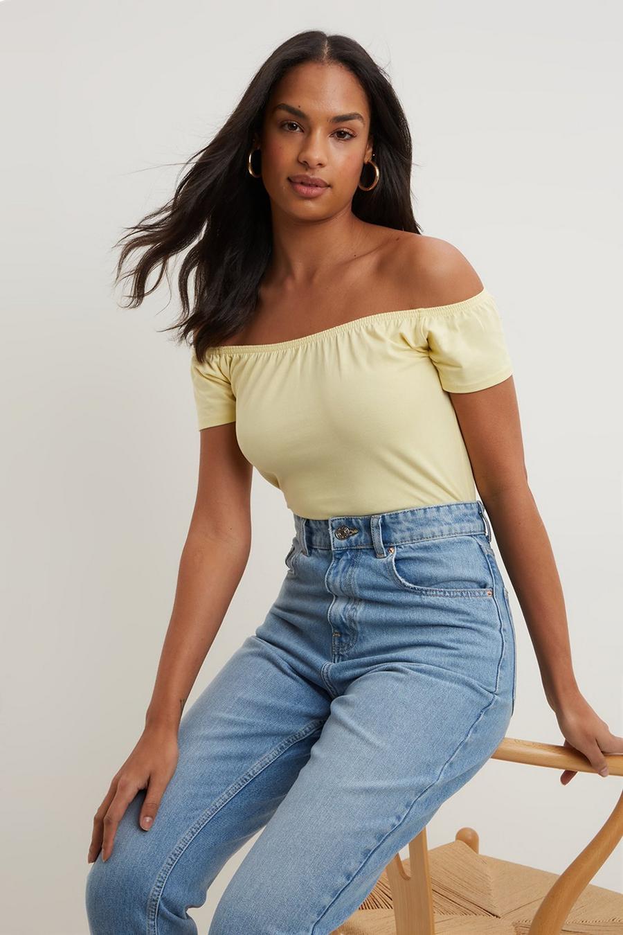 Cotton Fitted Bardot Top