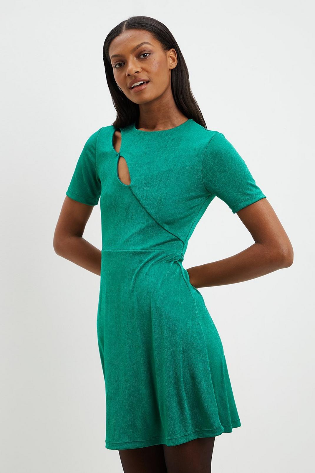 Green Shimmer Double Keyhole Mini Dress image number 1