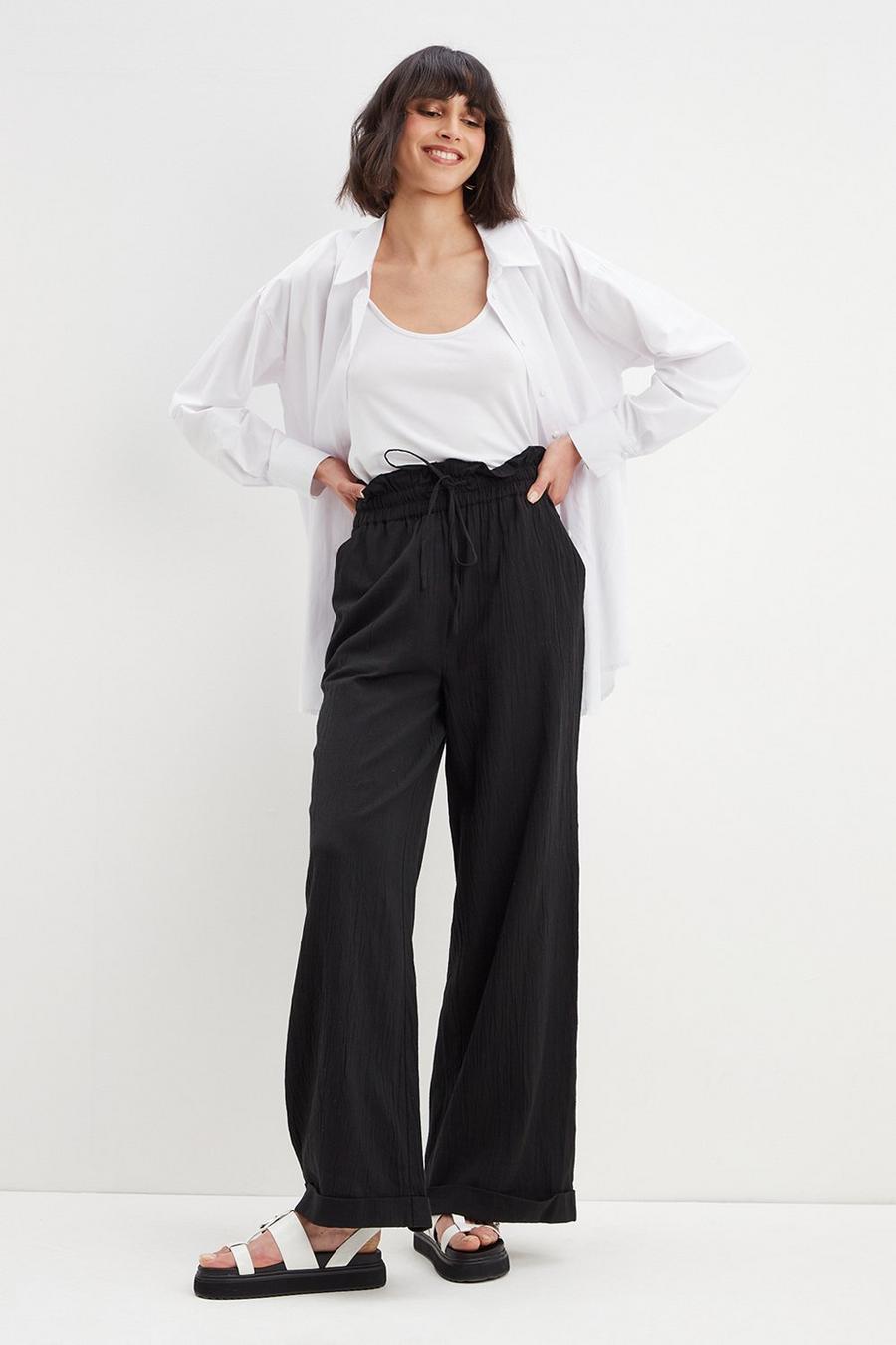 Tall Paperbag Linen Look Wide Leg Trousers