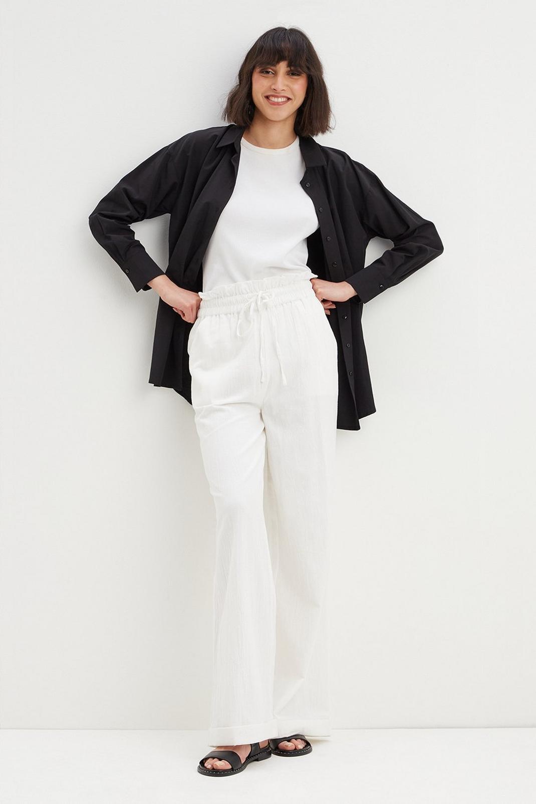 White Tall Paperbag Linen Look Wide Leg Trouser image number 1