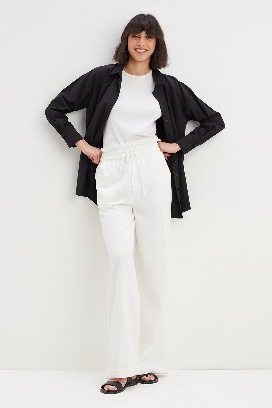 Tall Paperbag Linen Look Wide Leg Trousers