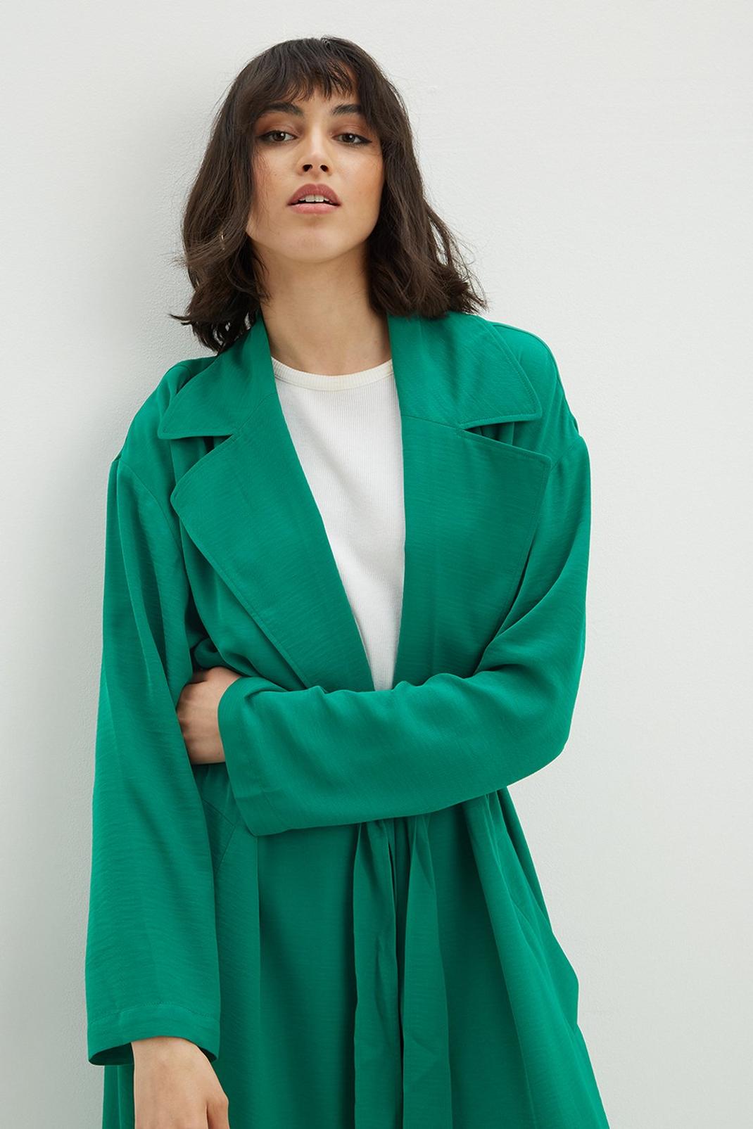 Apple green Tall Belted Twill Duster Coat image number 1