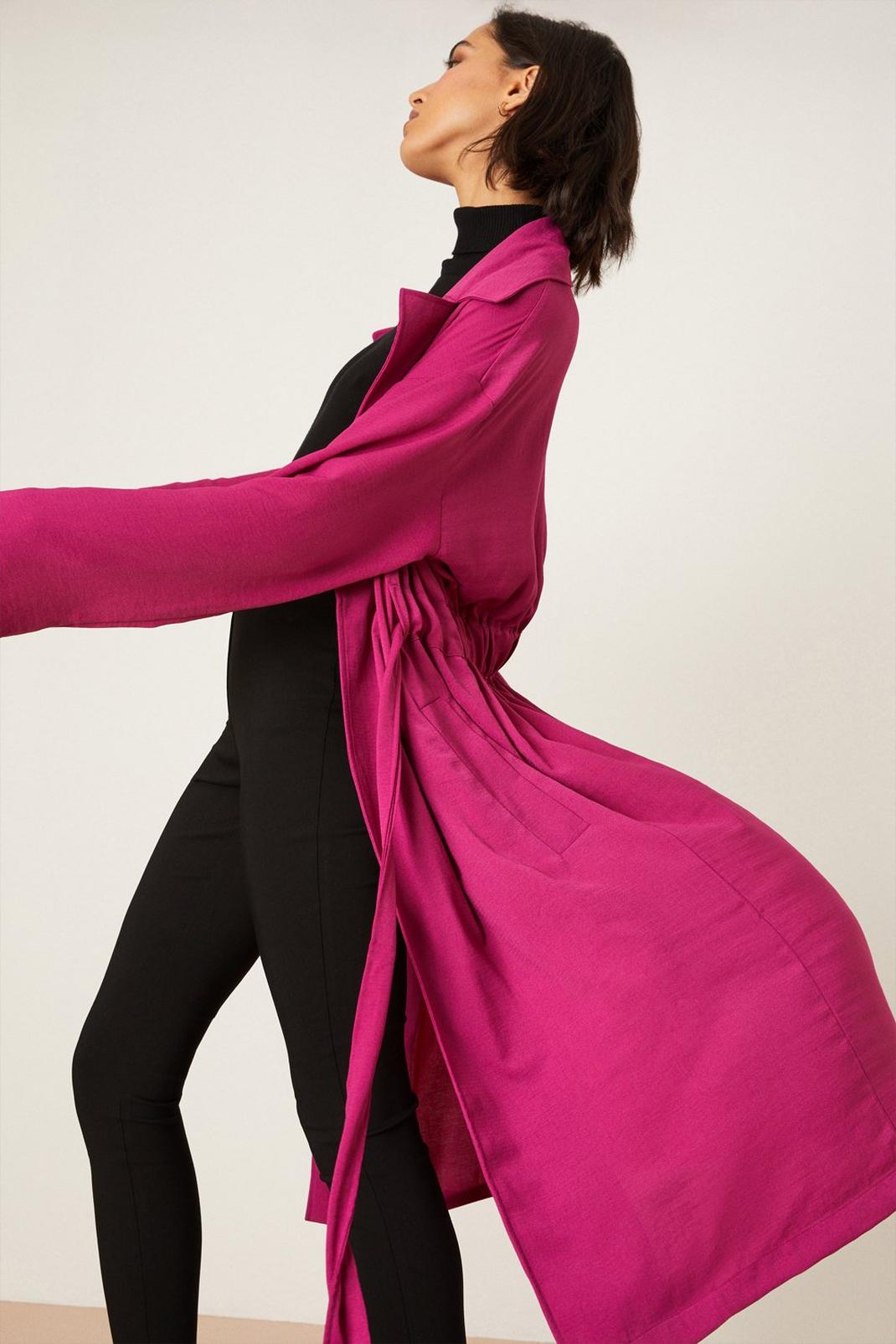 Magenta Tall Belted Twill Duster Coat image number 1