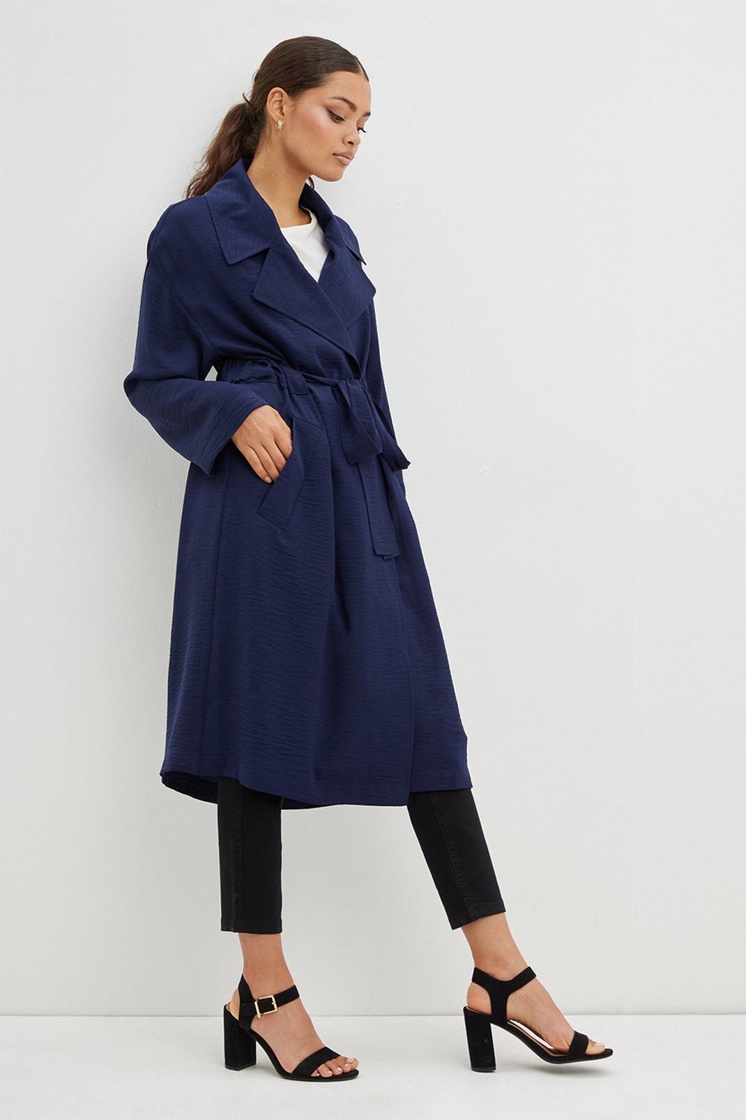 Navy Tall Belted Twill Duster Coat image number 1