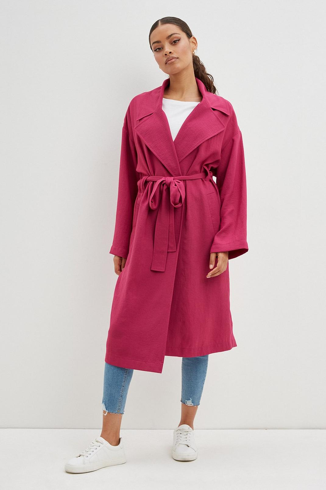 Magenta Petite Belted Twill Duster Coat image number 1